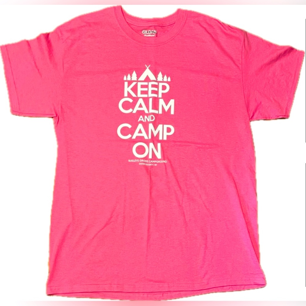 Keep Calm and Camp on, Camping tshirt. Women’s size large. New without tags.